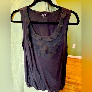 Ann Taylor LOFT petite M black ruffle embellished tank top